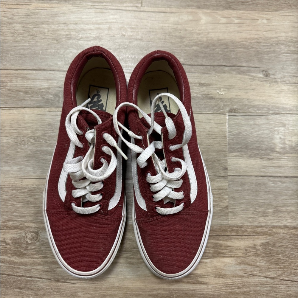 Vans Maroon and White Old Skool Sneakers